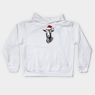 Christmas Goat with Santa Hat Kids Hoodie